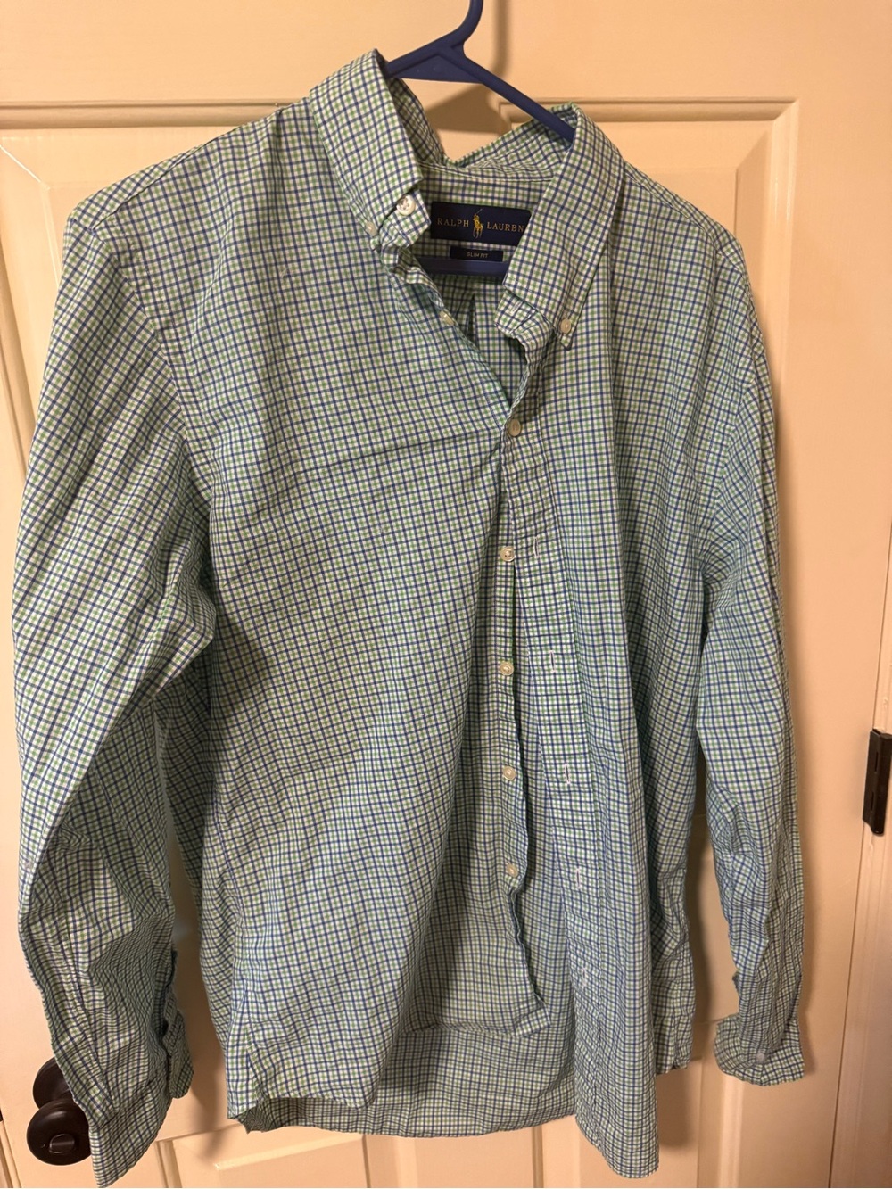 Ralph Lauren Blue and Green Checked Button-Down Polo Shirt - Men's